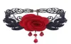 Rose Lace Chokers Gothic Retro Necklace Hollow Out Sieraden Hanger Ketting Twee kleuren Black Red 9180820