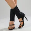 Sandali Stivali estivi elasticizzati bianchi con tacco 10 cm Stiletto nero Tacchi alti sexy in abiti Scarpe Chaussures Femme Ete