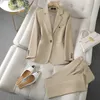 Solide Bürodame Anzug für Frauen Blau Braun Apriot Farbe Blazer Und Hosen Frühling Herbst Hosenanzug 2 Stück 240127