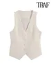 TRAF Women Fashion Front Button Fitted Waistcoat Vintage Sleeveless Welt Pockets Female Outerwear Chic Vest Tops 240125