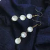 Dangle Earrings 11-12mm Natural White Coin Freshwater Pearl Sterling