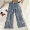 Уличная одежда, синие джинсы, женские корейские модные джинсовые вещи Y2k, винтажная одежда, женские брюки, прямые брюки с высокой талией 240201