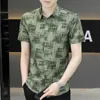 Summer Shirts For Men Turndown Collar Business Kort ärm Tees Stripe Printing Polo Wrinkle Resistant Fashion Casual Tops 240202