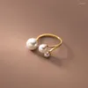 Anéis de cluster 925 prata esterlina pérola geométrica anel aberto para mulher menina simples moda design redondo jóias festa presente gota