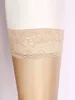 Lace guarnição joelho meias altas mulheres anti-gancho silicone meias longas cosplay jk sexy meias retro óleo brilhante festa clube wear 240124