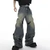 NOYMEI Мужские джинсы Y2k High Street в стиле пэчворк Свободные мужские модные винтажные прямые джинсовые брюки с металлическими пуговицами и широкими штанинами WA1321 240129