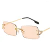 Sunglasses XaYbZc Blue Rectangular Rimless Men Metal Fashion Square Sun Glasses For Women Gradient Lens Frameless 2024 UV400