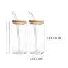 Wine Glasses 2 Sets Portable Glass Cups Bottles With Lids Bamboo Transparent Water Container