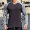 Camiseta masculina cor sólida em torno do pescoço esportes textura tecido manga longa superior adequado para homens de tamanho alto trashier
