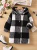 Jackets Girls' Autumn And Winter Fashion Plush Bubble Check Thick Long Hooded Coat