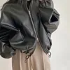Короткая кожаная куртка Deeptown в корейском стиле, женская шикарная и элегантная винтажная модная укороченная гоночная куртка из искусственной кожи в стиле Харадзюку, уличная одежда 240202