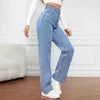 Jean femme taille haute pantalon en Denim confortable taille haute jambe large avec poches droites rétro coupe ajustée complète pour un