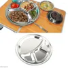 Dinnerware Sets Stainless Steel Divided Dinner Tray Lunch Container Plate For School Canteen 4 Section Thali Trays