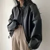 Короткая кожаная куртка Deeptown в корейском стиле, женская шикарная и элегантная винтажная модная укороченная гоночная куртка из искусственной кожи в стиле Харадзюку, уличная одежда 240202