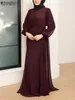 Etniska kläder solida muslimska kvinnor hijab klänning zanzea dagliga kvinnliga retro långa klänningar abayas stilfulla full ärm sundress överdimensionerad kalkon