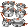 Sartenes 6 piezas Ollas de cocina de acero inoxidable Utensilios antiadherentes Flosser Cookware 410