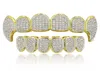 Hip Hop Grillz Luxury Gringing Zircon Micro Pave Dental Grills 2019 Moda Erkekler Kadınlar 18K Altın Kaplama Dişleri Brace 2piece Set Whole8061353