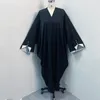 Etniska kläder F361Linen Open Abaya för kvinnliga broderier Kimono Abayas Muslim Dubai Turkiet Luxury Kaftan Hijab Dress Saudi Islamic