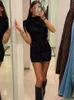 Silm Schulterpolster Pailletten Minikleid für Frau elegante Rundhals ärmellose weibliche schwarze Kleider Winter Urlaub Party Abendkleid 240126