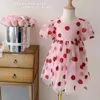 Mädchen Kleider 2024 Kinder Kleidung Mädchen Sommer Kleid Kinder Quadrat Kragen Rosa Erdbeere Prinzessin Vestidos Kleinkind Teen