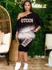 LW Plus Size Queen Pink Gradient Letter Print Spodnie Ustaw jezienne koszulki i osłony spodni pasujące do kobiet dla kobiet 240125