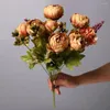 Fleurs décoratives pivoines tiges de fleurs artificielles Bouquets de fausse soie pour bricolage décoration de mariage maison Style européen