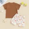 衣料品セット幼児の男の子の夏の衣装動物プリント半袖Tシャツと弾力性のあるショートパンツ2個の休暇の服セット