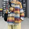 2023 Striped Cardigan Sweater Men Korean Knitted Sweater Pullover Harajuku Hip Hop Streetwear Loose Knitwear Coat Male Clothes 240125