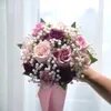 Fiori decorativi Bouquet romantico Sposa Bouquet da sposa Damigella d'onore Matrimoni artificiali all'aperto Germogli Po per interni/esterni