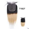 Hårstängning t del 4x1 spetsar rak indisk mänsklig naturlig färg mörkbrun 2 4 t1b27 honung blond t1b30 auburn ombre weft drop deli dhlw0