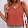 Débardeurs pour femmes Camisole lâche Camisole Femmes Gilet Chemise Col V Sans Manches Débardeur Avec Boutons Décor Blouse Glace Soie Rides Pour L'été