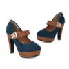 Size 3443 Women Pumps Flock Sweet Thick High Heels Platform Classic Round Toe Dress Cute Shoes Ladies Footwear 240119