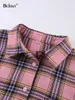 Kvinnors blusar bclout mode pläd rosa skjortor kvinnor 2024 vintage långärmad bomull lös streetwear singel breasted y2k