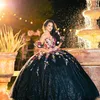 Czarna błyszcząca suknia balowa sukienka Quinceanera 2024 Koronka Słodka 15 16 urodzin Vestidos de Fiestaday Princess