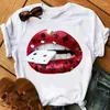 Women's T Shirts Goth Tops Tshirts Harajuku Woman Tshirt Funny Lipstick Lip Makeup Art Vintage Shirt Top Women Clothes Streetwear 2024