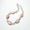 Pendentifs Lii Ji véritable pierre Rose collier ras du cou Rhodochrosite Rose Quartz Agate 57 cm femmes bijoux cadeau