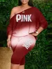 LW Plus Size Queen Pink Gradient Letter Print Spodnie Ustaw jezienne koszulki i osłony spodni pasujące do kobiet dla kobiet 240125