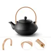 Dinnerware Sets Teapot Handle Wooden Compact Kettle Glass Pitcher With Lid 1 Gallon Wear-resistant Retro Grip Household Ergonomic