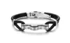 Negro Plata Color Moda Simple Men039s Brazalete de cuero Pulsera de acero inoxidable Correa de reloj Regalo de joyería para hombres niños 52012055702646526