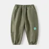 Koreanische Frühling Herbst Kinder Jungen Hose Baumwolle Dinosaurier Aufkleber Kleinkind Hose Feste Elastische Taille Junges Kind Cargo 240131