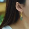 Dingle örhängen klassisk sammanlåsning för kvinnor forntida guldhantverk ljus lyx naturligt en jade gröna öron engagemang smycken