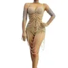 Stage Wear Sexy Mode Luxe Voir à travers des perles Body Robes d'anniversaire avec des gants Black Girl Prom Po Shoot Robe 2024 Saiban