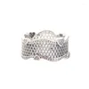 Anneaux de cluster 925 Sterling Silver Pan Bague Dentelle de cristal pour les femmes Cadeau de fête de mariage Fine Bijoux