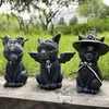 Sculpture de chat de sorcière de jardin, décoration gothique de chaton, Statue de chat magique d'halloween, ornement artisanal en résine, décor de cour extérieure de maison 240131