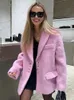 Woolen Women Blazer Coats Lapel Long Rleeve luźne kurtki jesienne zimowe mody rękawy pojedyncze biuro damskie odstęp 240122