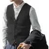 Mens Suit Vest ullblandning Elegant ärmlös Vneck -knapp Slim Fit Herringbone Waistcoat för bröllop 240119
