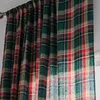 Świąteczne zasłonę okna Red Green Plaid Cotton and Linen Curtains American Retro Country Style Style Curtains for Kitchen 240118