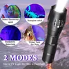 UV Flashlight Mor Beyaz Çift Işık 395Nm Ultraviyole Meşalesi Zoom Fener Tespit Aygıtma Aydınlatma lambası Pet lekeleri avcılık