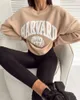 Felpe con cappuccio da donna Felpa girocollo da donna Felpa da donna Harvard Letter Stampa grafica Girocollo oversize Preppy Pullover sciolto carino