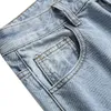 Jeans masculinos casuais calças jeans joelho rasgado luz azul reto ajuste buraco arruinado moda diária